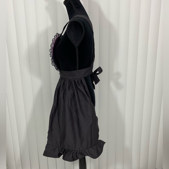 💔SOLD💔BERTHAUX Fix Me Netted Heart Apron Dress Ruffle Skirt Tie Waist Black Pink - Picture 7 of 12
